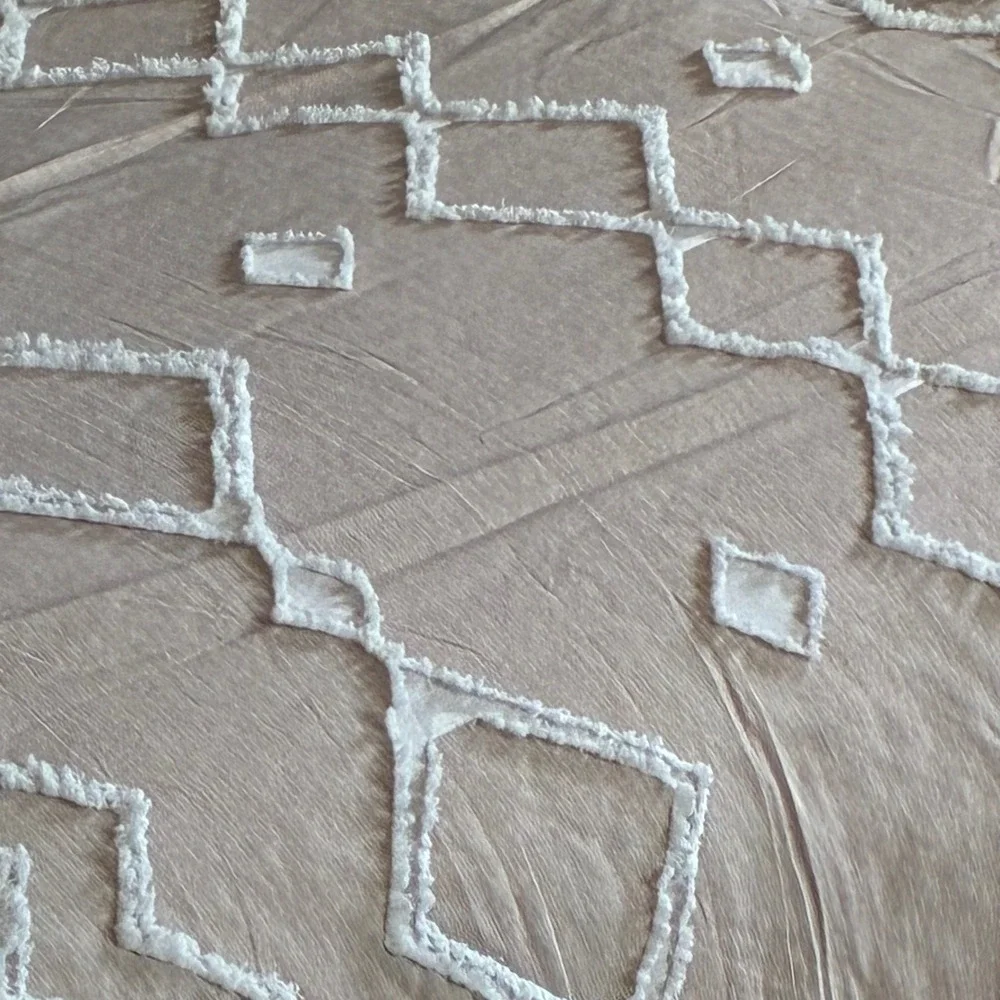 Tufted Boho Comforter Oversize Full/Hotel King Texture Geometric Shabby Chic MCM